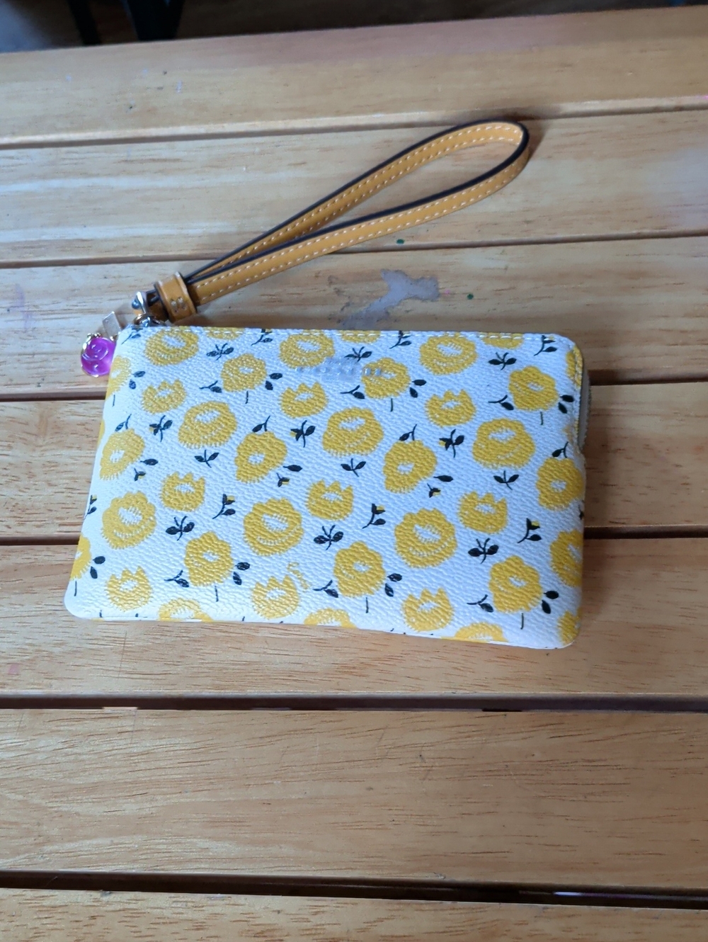 Coach Floral Wristlet Pouch in Yellow and White